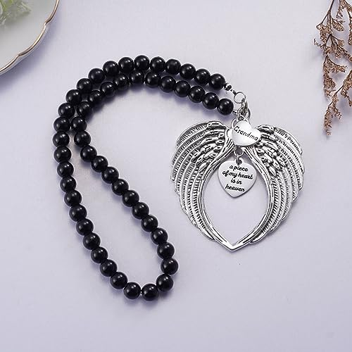 Loss of Grandma Ornaments Angel Wings, A Piece of My Heart is in Heaven Ornament for Rear View Mirror Car Charm Hanger, Memorial Ornament for Loss of Loved One, Sympathy Gift - style: Grandma
