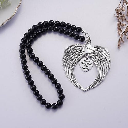 Loss of Grandma Ornaments Angel Wings, A Piece of My Heart is in Heaven Ornament for Rear View Mirror Car Charm Hanger, Memorial Ornament for Loss of Loved One, Sympathy Gift - style: Grandma
