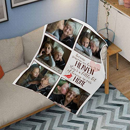 Custom Memorial Blanket Because Someon We Loved is in Heaven Bird Personalized Photo Collection Blanket in Memory of Loved One Gifts Memorial Gifts for Loss of Son Daughter Grandma Dad Mom