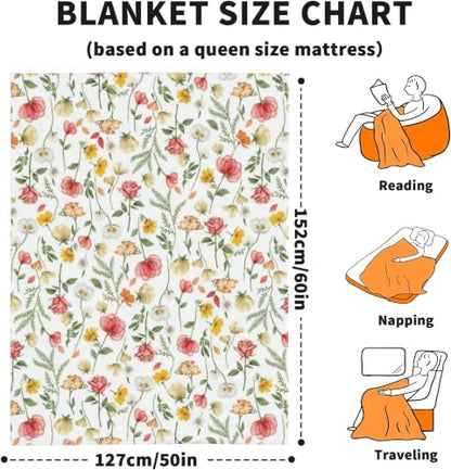Floral Fleece Throw Blanket, Flowers Flannel Blankets for Couch 50"×60" - color: Floral