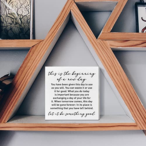 Inspirational Quotes Desk Decor, Wooden Box Sign, A New Day - color: C