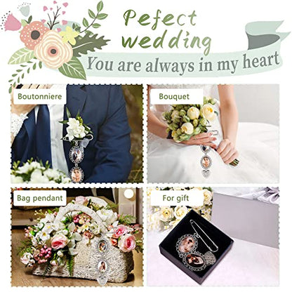Bylion 2 Sets Wedding Bouquet Photo Charms Bridal Bridegroom Charm | DIY Pin Brooch Making Kit Bouquet Picture Charm for Wedding Memory Friend Graduation Gift, You are Always in My Heart - color: Double Lacy