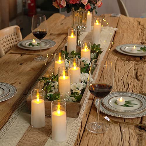 Homemory Pure White Acrylic Flameless Candles, LED Candles, Battery Operated Candles with Remote Control and Timer, Fake Electric Candle, Wedding, Home Decor, Set of 9 | Battery operated flickering LED pillar c, les, dual remotes, wedding centerpiece, Chr
