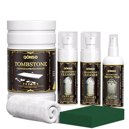 Headstone & Gravestone Cleaner for Memorials – Safe for Granite & Stone, Non-Acid Formula Gently Removes Dirt & Organic Stains (10.14 fl oz)