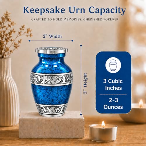 Small Urns for Human Ashes – Blue Keepsake Cremation Urns – Handcrafted Mini Urns for Ashes – Premium Aluminum – Holds 3 Cubic Inches of Ashes – Secure Threaded Lid – for Men & Women - size: Blue Small