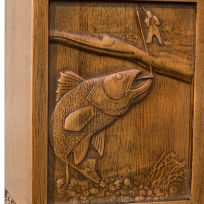 Wooden Cremation Urn for Human Ashes, Adult, Male/Female, Large, Design, 250 lbs Capacity (Walnut Wood Color, 250LBS, Fishing)