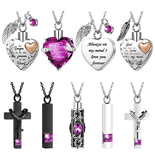 Henoyso 9 Pcs Cremation Urn Necklace for Ashes Heart Cross - color: Purple