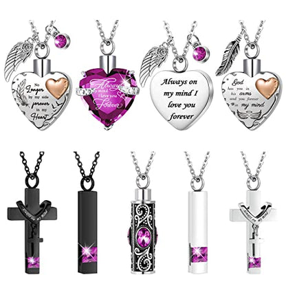 Henoyso 9 Pcs Cremation Urn Necklace for Ashes Heart Cross - color: Purple
