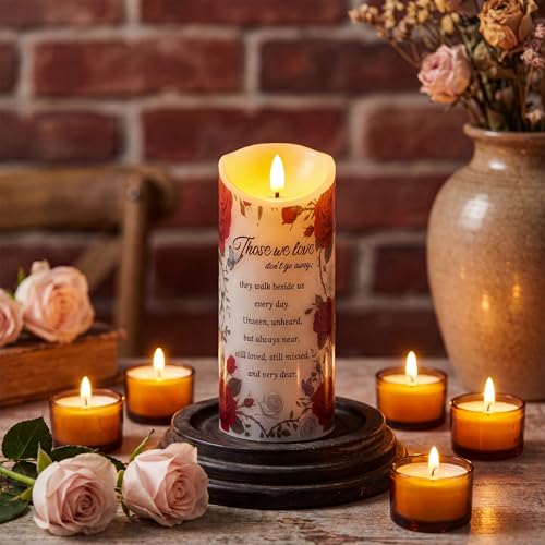 3 Pcs Flameless Memorial Candles Sympathy Gifts for Loss of Loved One, Real Wax LED Candle Bereavement Candles for Loss of Mother, Father, Remembrance and Sympathy Gift (Rose Style)