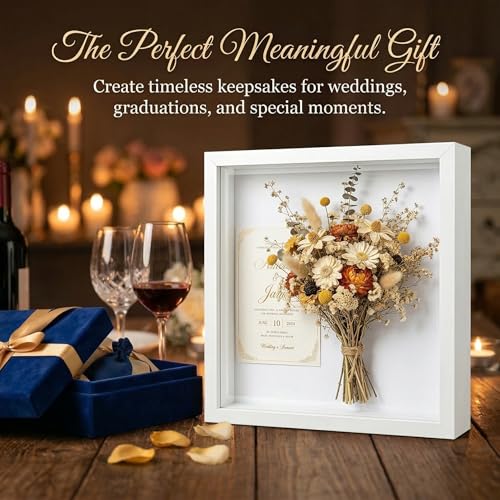 4 Pack Shadow Box Frame Display Cases, 8"x 10" Wood Deep Black Handicrafts Shadowbox for Flowers Jersey Wedding (White) - color: White