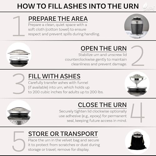 Marble Finish Metal Cremation Urn for Human Ashes, 200 Cu in, Black - color: Black, size: Large