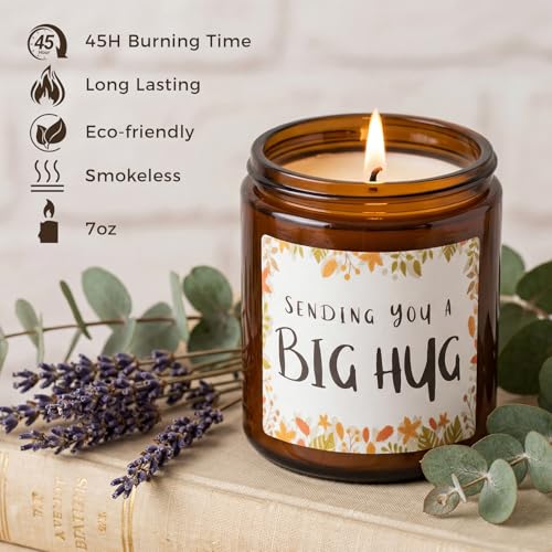 MULCHUM Lavender Scented Candle, Thinking of You Hug Gift for Friends | Relaxing Natural Soy Wax Jar Candle for Women Girlfriend Mom Sisters Stress Relief, 7oz 45 Hours Long Lasting Burn - color: Hug