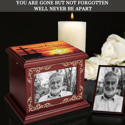 ADMLC Cremation Urns for Human Ashes Adult Up to 200 IBS with Photo Frame | 100% Wooden Handcrafted Memorial Keepsake Urn for Ashes,Funeral Burial Caskets Urn Suitable for Male Female Men Women Dad Mom