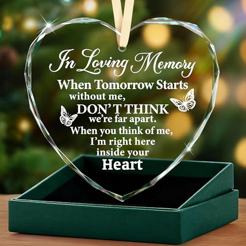 Sympathy Gifts – Heart Glass Ornament for Memorial Gifts, Bereavement, Condolence, In Loving Memory Keepsake for Loss of Mother Father Husband or Brother, Comfort Christmas Ornament Home Decor - style: Heart-In Loving Memory