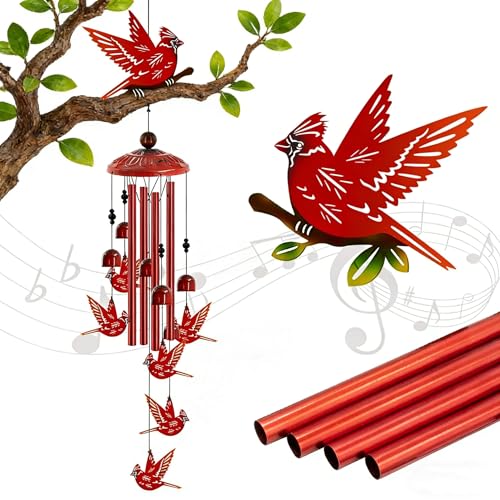Cardinal Wind Chimes for Outside, 35" Red Bird Gifts for Women | Memorial Windchimes for Grandma Mom, Metal Red Bird Windchimes with Soothing Tones, Christmas Outdoor Decor for Garden Patio - size: 35"Cardinal