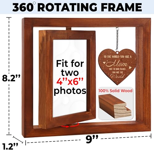 vinatimes Walnut Rotating Picture Frame for Mom Floating Frame 4x6 Photo Double-Side Mama Nana Step Mother-in-law Christmas Birthday Gifts Mother's Day Family Frame Tabletop Display HU-KX-MOM-WAL-A8 - color: 4. Mom - Walnut, size: 9"x8.2"