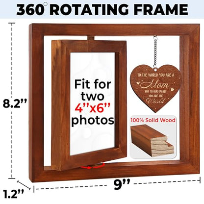 vinatimes Walnut Rotating Picture Frame for Mom Floating Frame 4x6 Photo Double-Side Mama Nana Step Mother-in-law Christmas Birthday Gifts Mother's Day Family Frame Tabletop Display HU-KX-MOM-WAL-A8 - color: 4. Mom - Walnut, size: 9"x8.2"