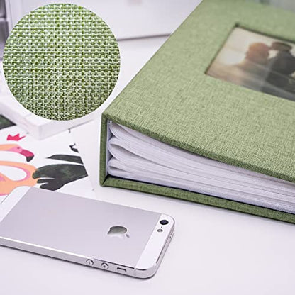Vienrose 4x6 Photo Album,420 Pockets,Linen Cover with Window,Grass Green | Linen Hardcover, Slip In Photo Book, Family Memory Album, Travel Keepsake - color: Grassgreen, size: 420 Pocket