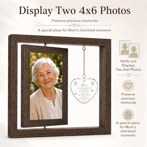 Memorial Gifts for Loss of Mom, Sympathy Gift for Loss of Mother Picture Frame, In Memory of Mom Bereavement Remembrance Funeral Condolence Gift, Rotating Mother Memorial Frame Display Two 4x6 Photos - size: Mom