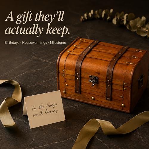 Antique Wooden Treasure Chest with Tray, Large Keepsake Box, 13x9.5x7.5 in - size: Large
