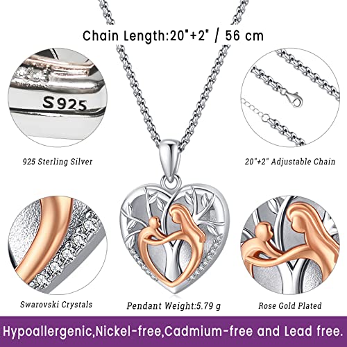 Picture Locket Necklace for Women Men Rose 14K Real Gold 925 Sterling Silver Jewelry Heart Locket Necklace that Holds Pictures Tree of Life Viking Wolf Celtic Knot St Christopher St Michael Pendant - color: B-mother and child-Rose Gold