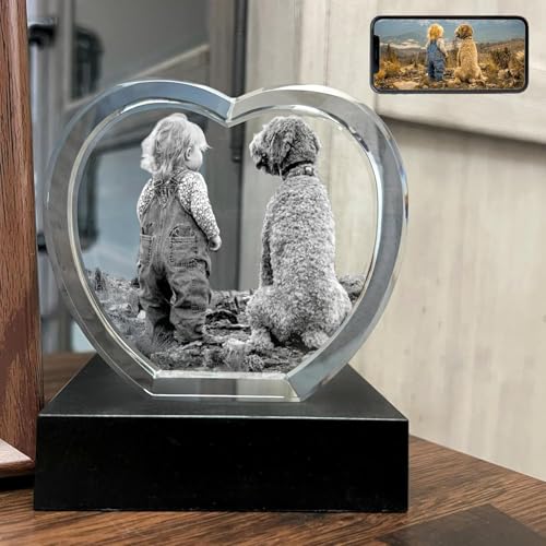 Dog Memorial Gifts for Pet Loss – Personalized Crystal Photo for Dogs & Cats, Custom Laser Etched Crystal (Heart Shape, Large-Size) - size: Large-heart