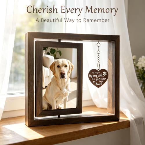 CHILDLION Pet Memorial Photo Frame, 4x6 Double Sided Rotating Pet Gifts, Unique Pet Loss Gifts for Loss of Dog, Wooden Memorial Ornament for Home Garden Decoration