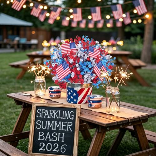 28PCS Red White and Blue Flowers Artificial Patriotic Decor - color: Red White and Blue