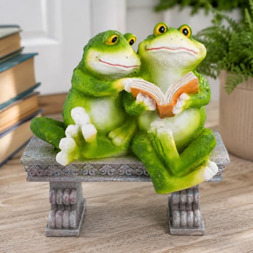 Frog Garden Statue Outdoor Decor, Cute Vintage Frogs Reading a Book on Bench Resin Sculpture, Animal Yard Art for Patio, Lawn, Yard, Housewarming Garden Gifts for Women (Green) - color: Green Reading Frog