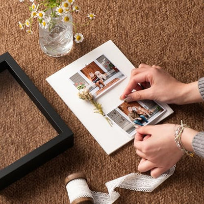 6x8 Small Shadow Box Frame with Ultra-Clear Glass & Soft Linen Back | With Push Pins and Stand, Deep 1.2" Black Shadow Box Display Case – Display on Tabletop or Wall for Photo, Flower, Keepsakes - color: Black+high Definition Panel + Shatter-proof Packagi