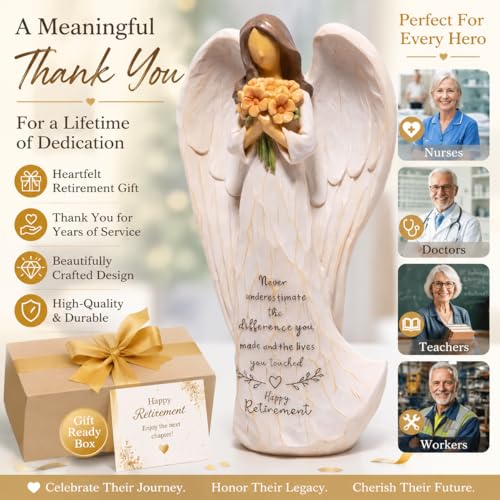 Hodao Retirement Gift Angel Figurine for Woman | Inspirational Sentiment, Hand-Painted Resin, Retirement Keepsake for Coworker, Teacher, Nurse, Friend - style: Retirement Gifts