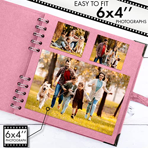 Bstorify Square Scrapbook Photo Albums 7 x 7 Inch Pink Thick Paper, Hardcover, Metal Corners, Ribbon Closure - Ideal for Your Scrapbooking Albums, Art & Craft Projects | Hardcover with Thick 200 GSM Kraft Paper, Ideal for Your Scrapbooking Albums, Art & C