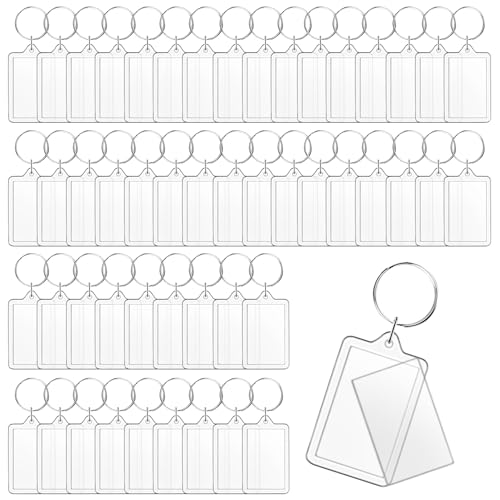Cositina 50 Pack Acrylic Photo Frame Keychain Clear Photo Insert Blank Keychain Rectangle Picture Frame Keyring Holder for Men Women DIY Projects