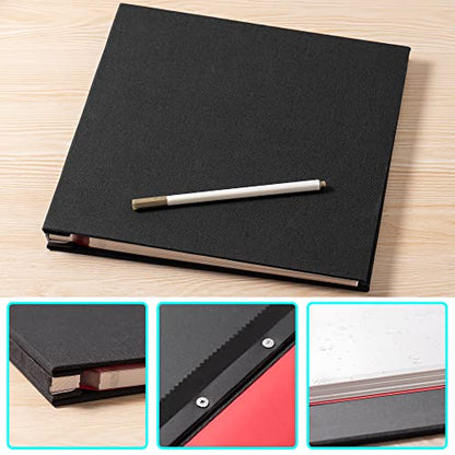 Large Photo Album Self Adhesive for 4x6 5x7 8x10 Pictures Magnetic Scrapbook Album 20 Sheets / 40 Pages Linen Cover DIY Photo Album with A Metallic Pen and and Plastic Board(Black) - color: Black, size: 11"x10.8" 40 Pages