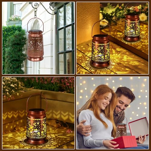 Solar Lanterns Outdoor Waterproof Gifts for Women Grandma Gifts | HanGing Solar Lantern for Mom Hummingbird Garden Decor Solar Hanging Lantern Metal for Patio Yard Festival Pathway Landscape - style: Hummingbird
