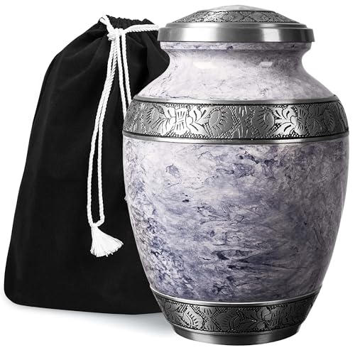 Cremation Urn for Adult Human Ashes - Funeral Memorial - (White - 10" x 7") | Made of Aluminum, 200 Cubic Inch Capacity