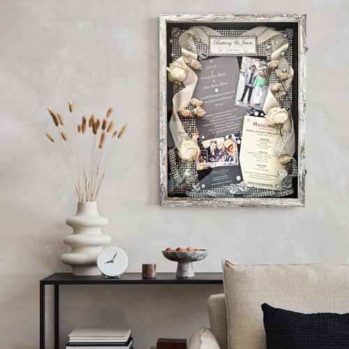 Large Shadow Box Frame 18x24 Display Case, White Wedding Bouquet Memory Box - color: Rustic White, size: 18"x24" (45.7x61.0 cm)