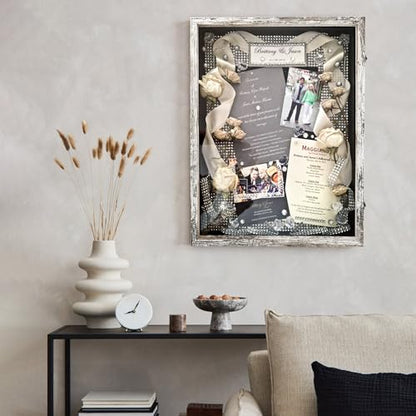 Large Shadow Box Frame 18x24 Display Case, White Wedding Bouquet Memory Box - color: Rustic White, size: 18"x24" (45.7x61.0 cm)