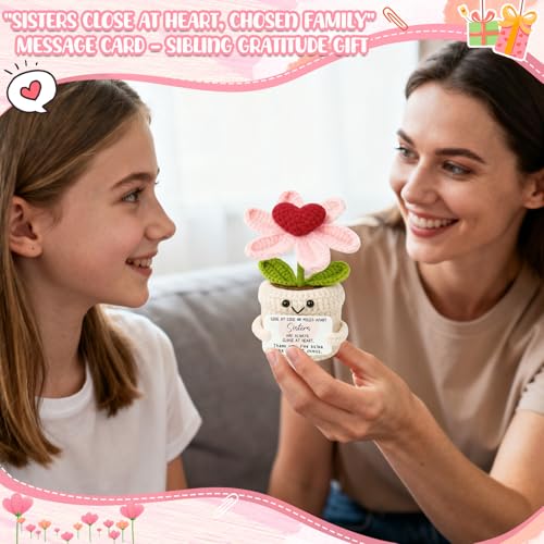 Sister Birthday Gifts from Sisters Brother, Thank you for being the family I chose Birthday Valentines Christmas, Mini Crochet Flower Affirmation Support Presents, Long Distance Gift for Bestie - color: Sisters2