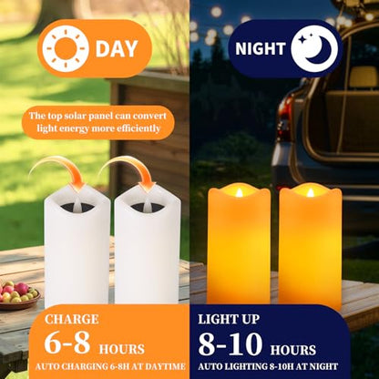 Solar Candles Outdoor Waterproof 2 Pack, 3"x6" Pillar Candles - size: D3"xH6"