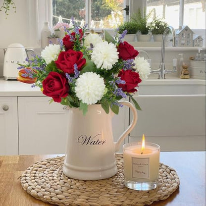 Cemetery Flowers Artificial Bouquet Red Rose Chrysanthemum 12in - color: Red Rose