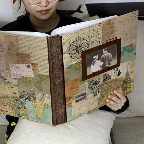 Holoary Photo Album 4x6 500 Photos 5 Pictures Per Page, with Photo Frame Window, 500 Pockets 4”x6”, Printed Book Cover Travel Design World Map Adventure Vacation Travel Photo Album - size: 500 Pockets