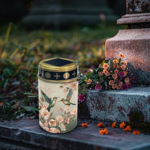 Poceacles Outdoor Solar Stake Light Cemetery Memorial Candle, Hummingbird Flower Beige - color: Hummingbird Flower Beige