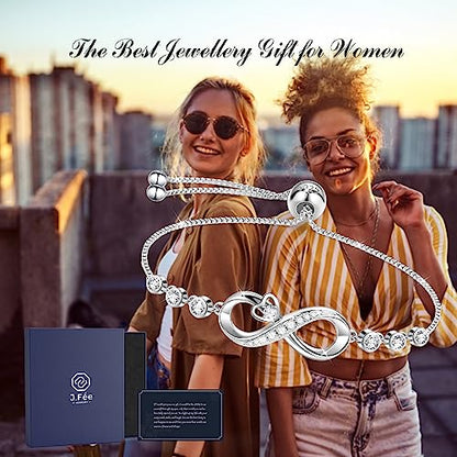 J.Fée Infinity Heart Bracelets for Women with 5A Cubic Zirconia, 925 Silver Bracelets for Women Adjustable Womens Bracelet Jewelry for Wife Girlfriend Her - color: Infinite Love#3