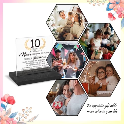 10 Years Work Anniversary Desk Decor Gifts for Employee, 10th Grade Promotion Gifts for Coworker,Modern Transparent Acrylic Desk Plaque with Inspirational Quotes, 10 x 10 x 1.5 cm,XXY108 - style: 10 Years Work Anniversar