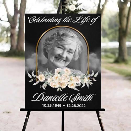 White Floral Funeral Welcome Sign, Celebration of Life Welcome Sign, in Loving Memory Sign, Celebration of Life Funeral Sign, Celebration of Life Sign, Memorial Sign with Photo #uoq12 - color: Version #13
