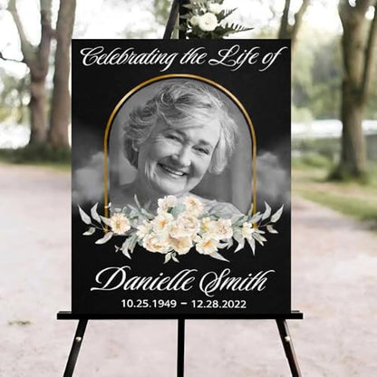 White Floral Funeral Welcome Sign, Celebration of Life Welcome Sign, in Loving Memory Sign, Celebration of Life Funeral Sign, Celebration of Life Sign, Memorial Sign with Photo #uoq12 - color: Version #13