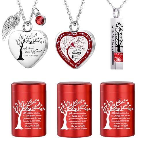 RIPFEVURN Small Mini Sharing Urns for Human Ashes Keepsake Adult Female Male Tree of Life Cremation Jewelry Urn Necklaces for Ashes for Women Men Set of 6(Red)