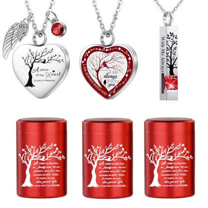 RIPFEVURN Small Mini Sharing Urns for Human Ashes Keepsake Adult Female Male Tree of Life Cremation Jewelry Urn Necklaces for Ashes for Women Men Set of 6(Red)