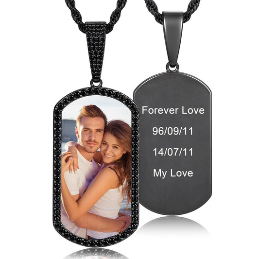 YIMERAIRE Customized Picture Necklace Personalized Circle Chain - color: 005-Black Dog Tag Arc